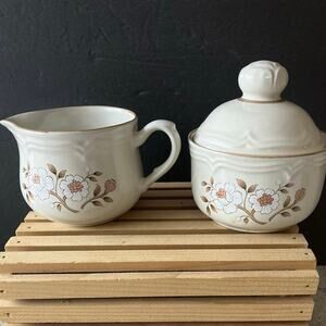The Covington Edition Idlewild Stoneware Sugar & Creamer Cup Saucer Vtg Japan